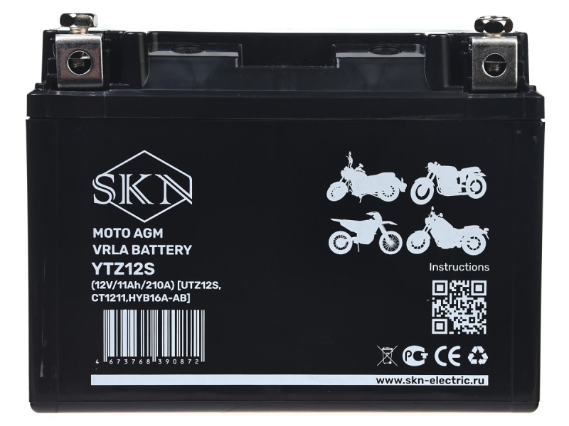 Аккумулятор стартерный для мототехники SKN YTZ12S (12V/11Ah/210A) [UTZ12S, CT 1211, HYB16A-AB] HV Market