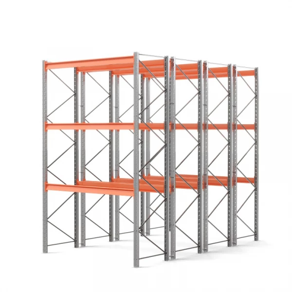 Стеллаж двойной глубины 4500х2700х1100 мм. Уровни хранения: пол+3 (2400 кг на ярус)