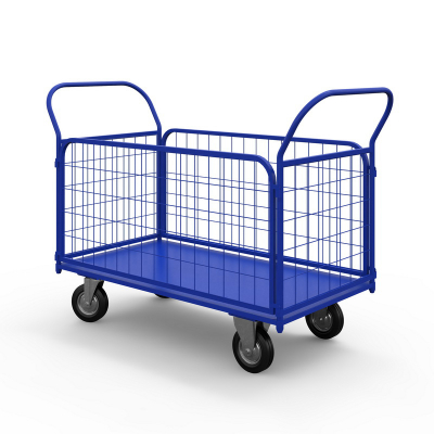 Тележка платформенная с сетчатыми бортами ТС 7 (800х1400) г/п 300 кг.125 черная резина HV Market