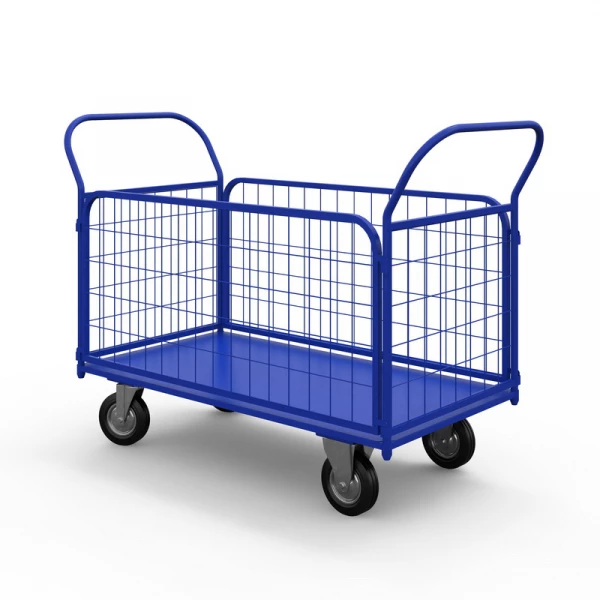 Тележка платформенная с сетчатыми бортами ТС 7 (800х1400) г/п 300 кг.125 черная резина HV Market