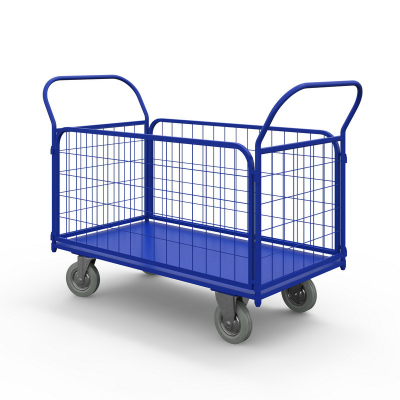 Тележка платформенная с сетчатыми бортами ТС 4 (600х1200) г/п 450 кг.160 серая резина HV Market