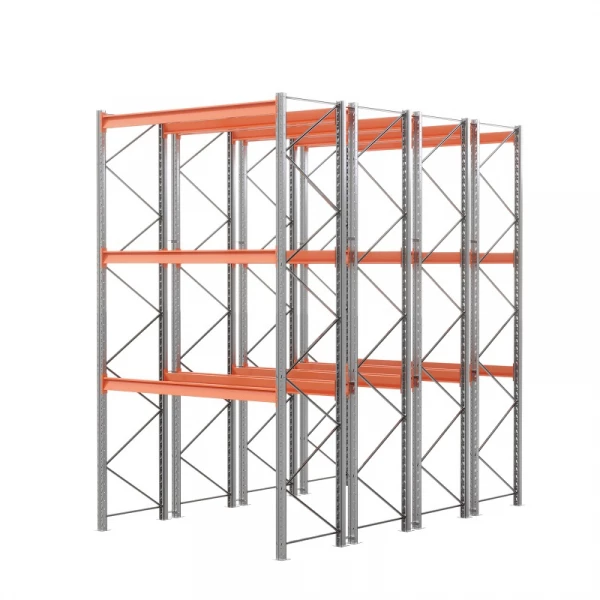 Стеллаж двойной глубины 5000х2700х1100 мм. Уровни хранения: пол+3 (1800 кг на ярус)