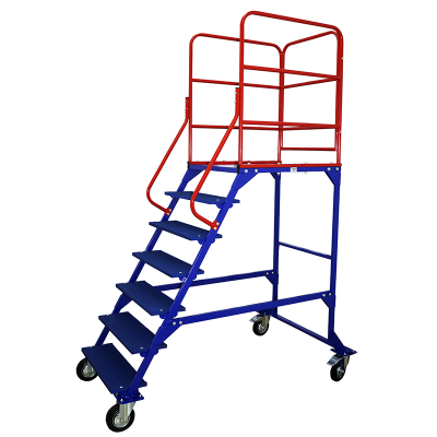 Лестница передвижная, шесть ступеней и один марш ЛР 6.1 (675х1615х2330) 160 черная резина, тормоз HV Market